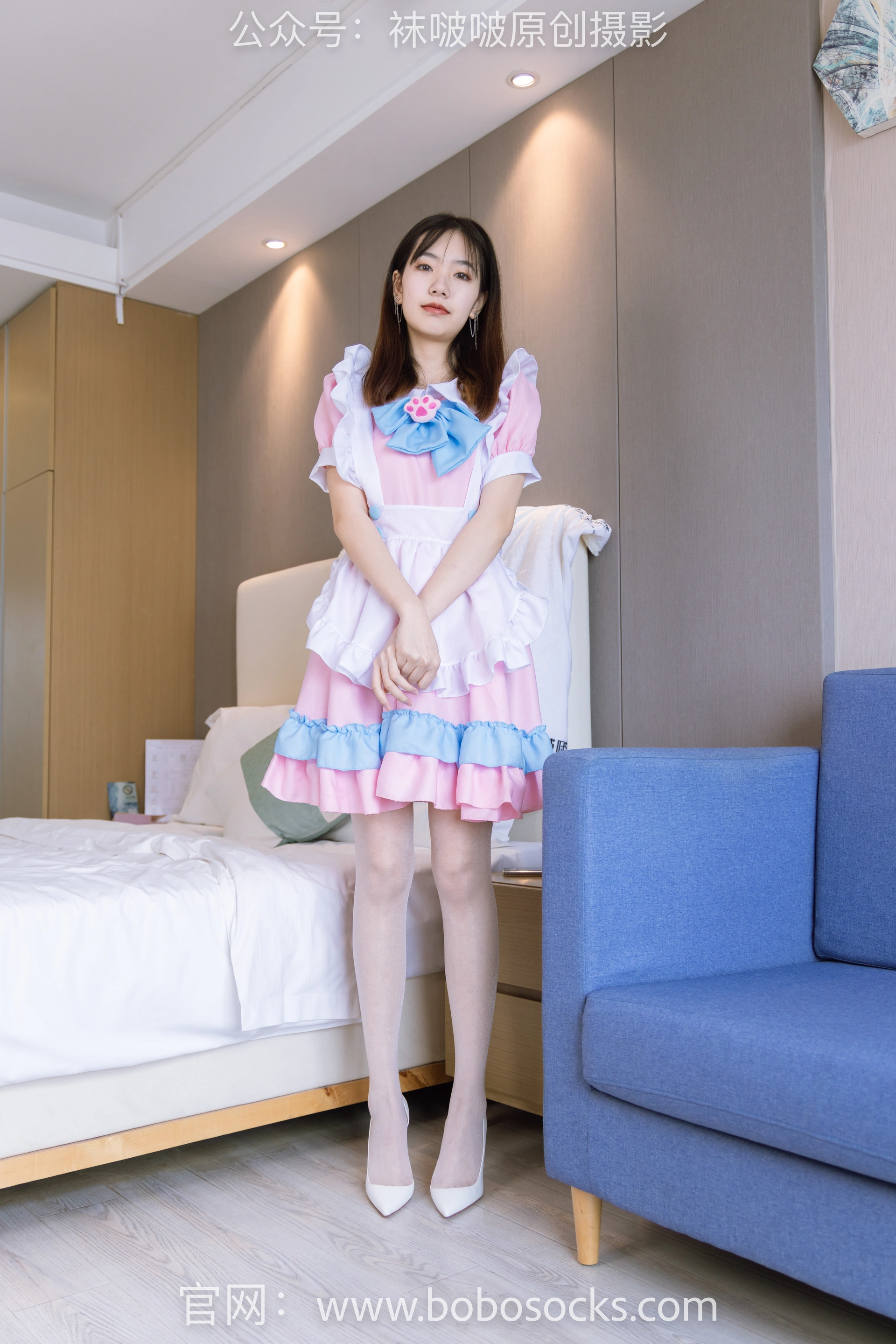 [BoBoSocks袜啵啵]NO.154 小甜豆-两双高跟鞋、珠光白丝（脚尖透明款）、女仆装 1